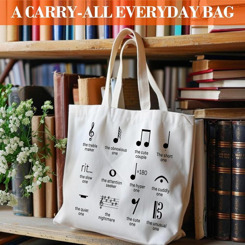 Music Tote Canvas Bag With Notes Teacher Appreciation Gift for Music Lovers - Picture 3 of 5